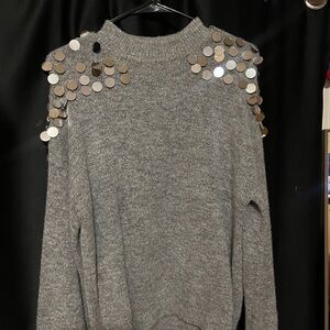 Gray Sweater with Metallic Accents